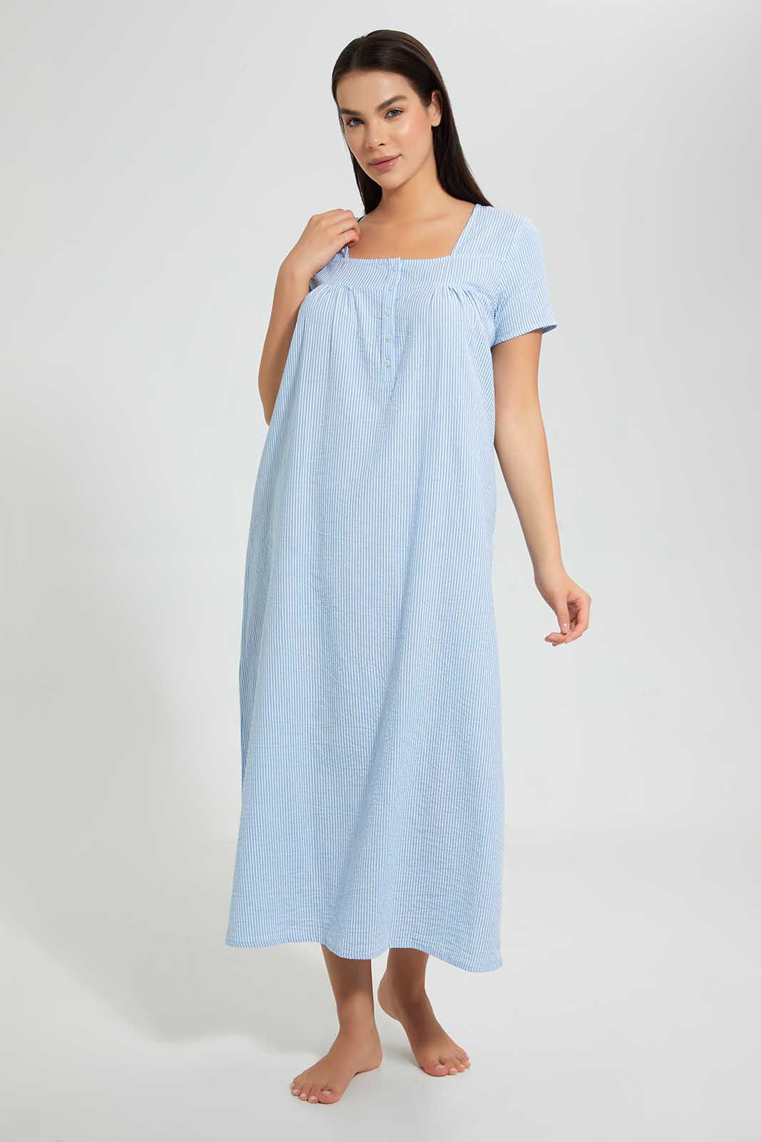 Redtag-Blue-Stripe-Nightgown-Category:Nightgowns,-Colour:Blue,-Deals:2-For-90,-Deals:Sale,-Filter:Women's-Clothing,-S22C,-Sale-LDN-APL,-Section:Women,-Women-Nightgowns--