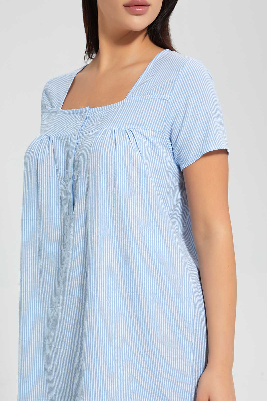 Redtag-Blue-Stripe-Nightgown-Category:Nightgowns,-Colour:Blue,-Deals:2-For-90,-Deals:Sale,-Filter:Women's-Clothing,-S22C,-Sale-LDN-APL,-Section:Women,-Women-Nightgowns--