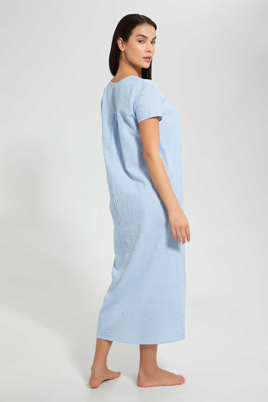 Redtag-Blue-Stripe-Nightgown-Category:Nightgowns,-Colour:Blue,-Deals:2-For-90,-Deals:Sale,-Filter:Women's-Clothing,-S22C,-Sale-LDN-APL,-Section:Women,-Women-Nightgowns--