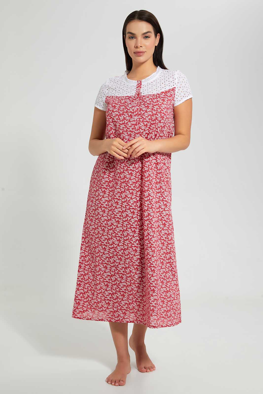 Redtag-Pink-Floral-Nightgown-Category:Nightgowns,-Colour:Pink,-Deals:2-For-90,-Deals:Sale,-Filter:Women's-Clothing,-S22C,-Sale-LDN-APL,-Section:Women,-Women-Nightgowns--