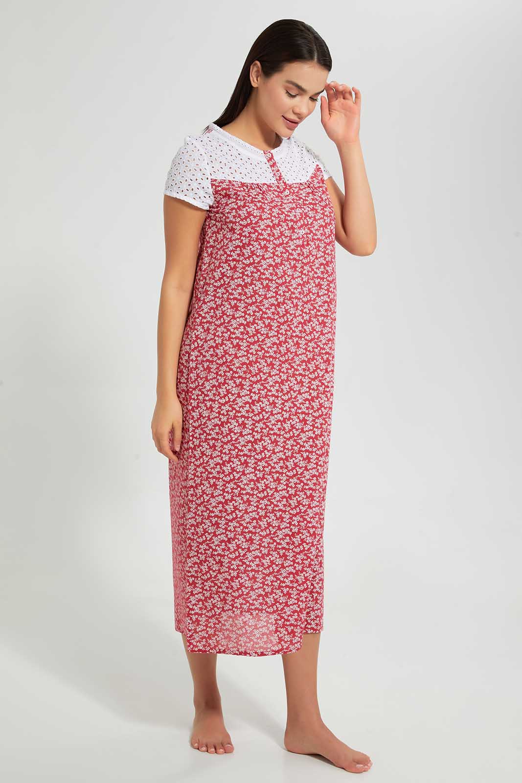 Redtag-Pink-Floral-Nightgown-Category:Nightgowns,-Colour:Pink,-Deals:2-For-90,-Deals:Sale,-Filter:Women's-Clothing,-S22C,-Sale-LDN-APL,-Section:Women,-Women-Nightgowns--