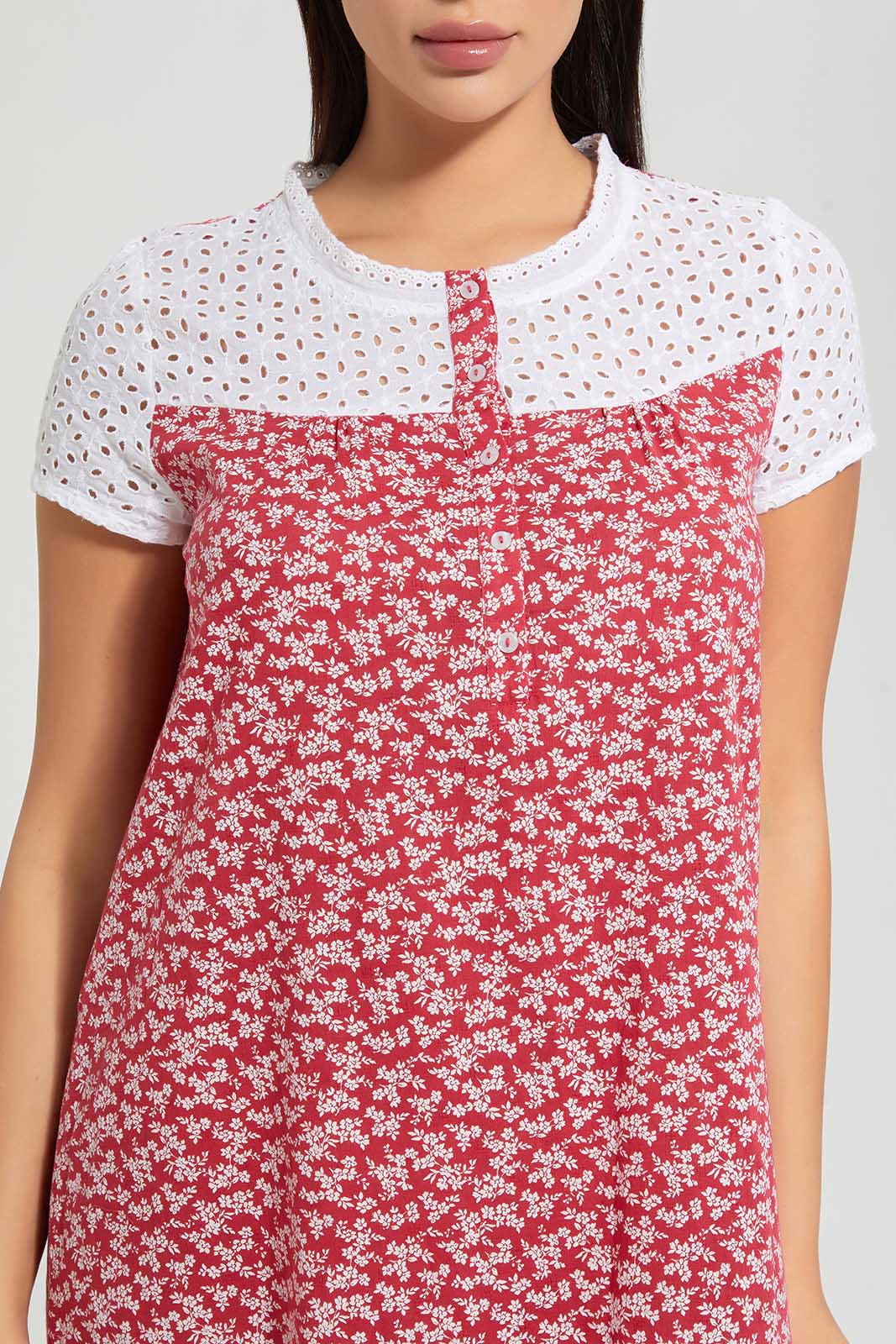 Redtag-Pink-Floral-Nightgown-Category:Nightgowns,-Colour:Pink,-Deals:2-For-90,-Deals:Sale,-Filter:Women's-Clothing,-S22C,-Sale-LDN-APL,-Section:Women,-Women-Nightgowns--