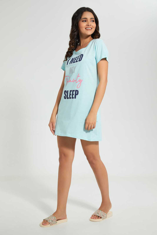 Redtag-Blue-I-Need-My-Beauty-Sleep-Nightshirt-Category:Nightshirts,-Colour:Blue,-Deals:4-For-90,-Deals:Sale,-Filter:Women's-Clothing,-S22C,-Sale-LDN-APL,-Section:Women,-Women-Nightshirts--