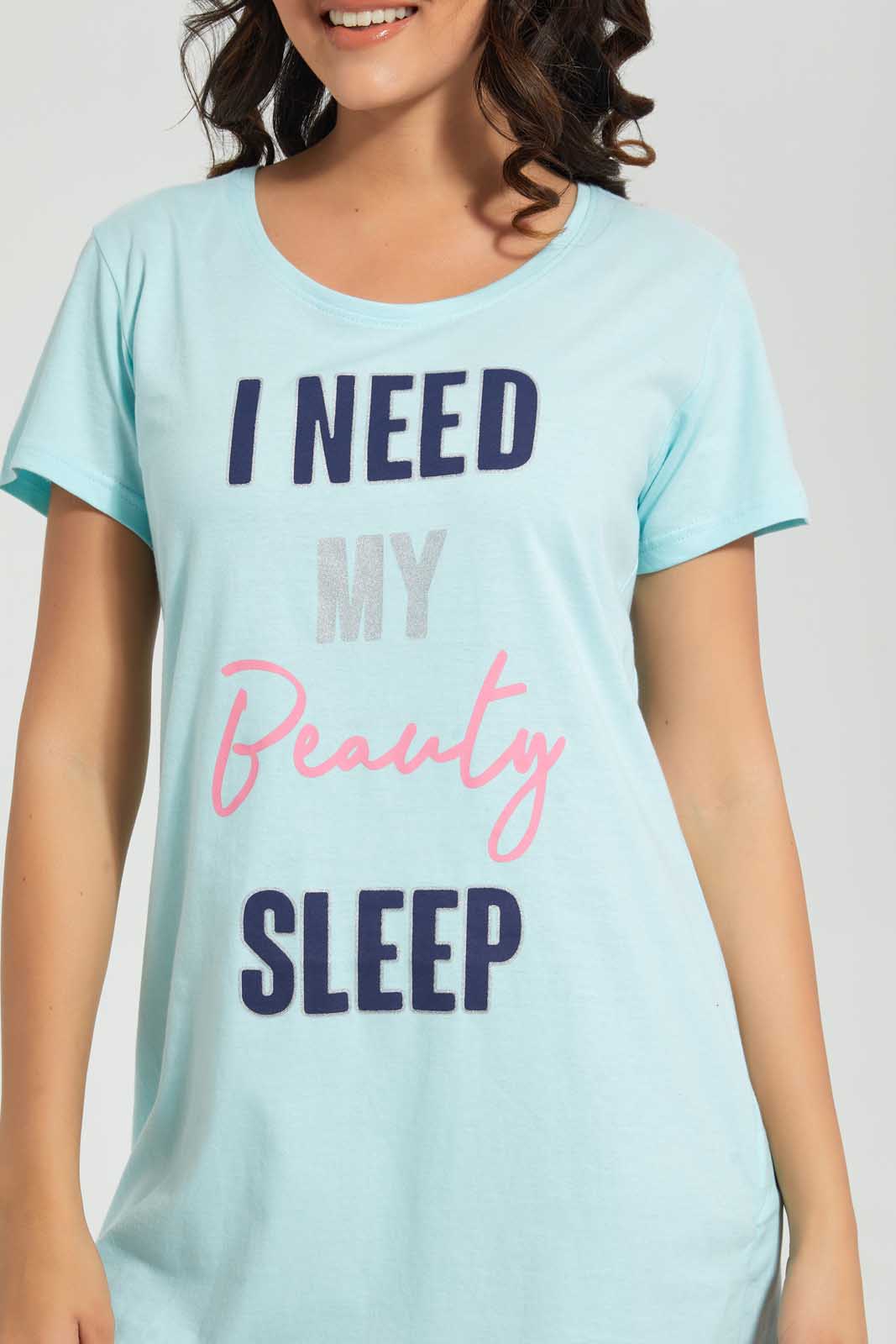 Redtag-Blue-I-Need-My-Beauty-Sleep-Nightshirt-Category:Nightshirts,-Colour:Blue,-Deals:4-For-90,-Deals:Sale,-Filter:Women's-Clothing,-S22C,-Sale-LDN-APL,-Section:Women,-Women-Nightshirts--