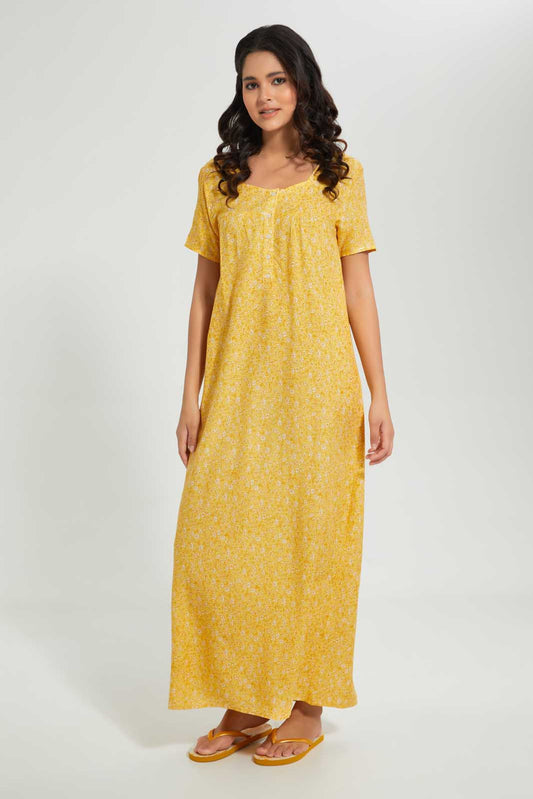 Redtag-Yellow-Floral-Printed-Nightgown-Category:Nightgowns,-Colour:Yellow,-Deals:2-For-90,-Deals:Sale,-Filter:Women's-Clothing,-S22C,-Sale-LDN-APL,-Section:Women,-Women-Nightgowns--