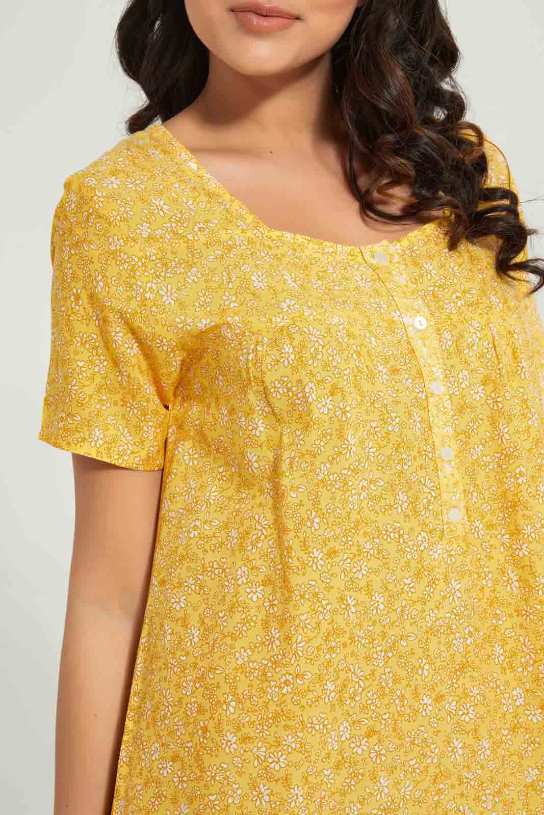 Redtag-Yellow-Floral-Printed-Nightgown-Category:Nightgowns,-Colour:Yellow,-Deals:2-For-90,-Deals:Sale,-Filter:Women's-Clothing,-S22C,-Sale-LDN-APL,-Section:Women,-Women-Nightgowns--