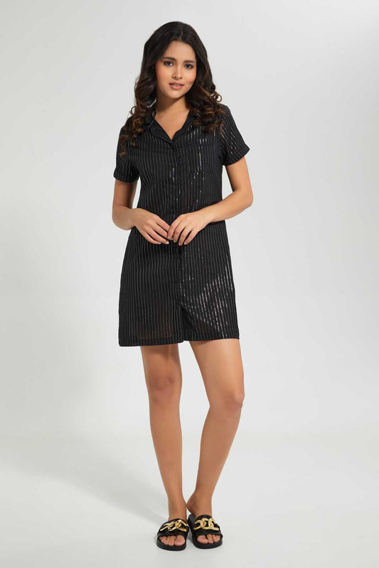 Redtag-Black-Striped-Yarn-Dyed-Nightshirt-Category:Nightshirts,-Colour:Black,-Deals:3-For-90,-Deals:Sale,-Filter:Women's-Clothing,-S22C,-Sale-LDN-APL,-Section:Women,-Women-Nightshirts--