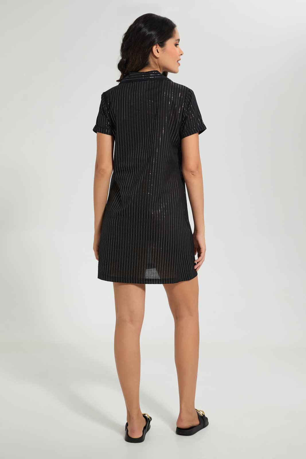 Redtag-Black-Striped-Yarn-Dyed-Nightshirt-Category:Nightshirts,-Colour:Black,-Deals:3-For-90,-Deals:Sale,-Filter:Women's-Clothing,-S22C,-Sale-LDN-APL,-Section:Women,-Women-Nightshirts--