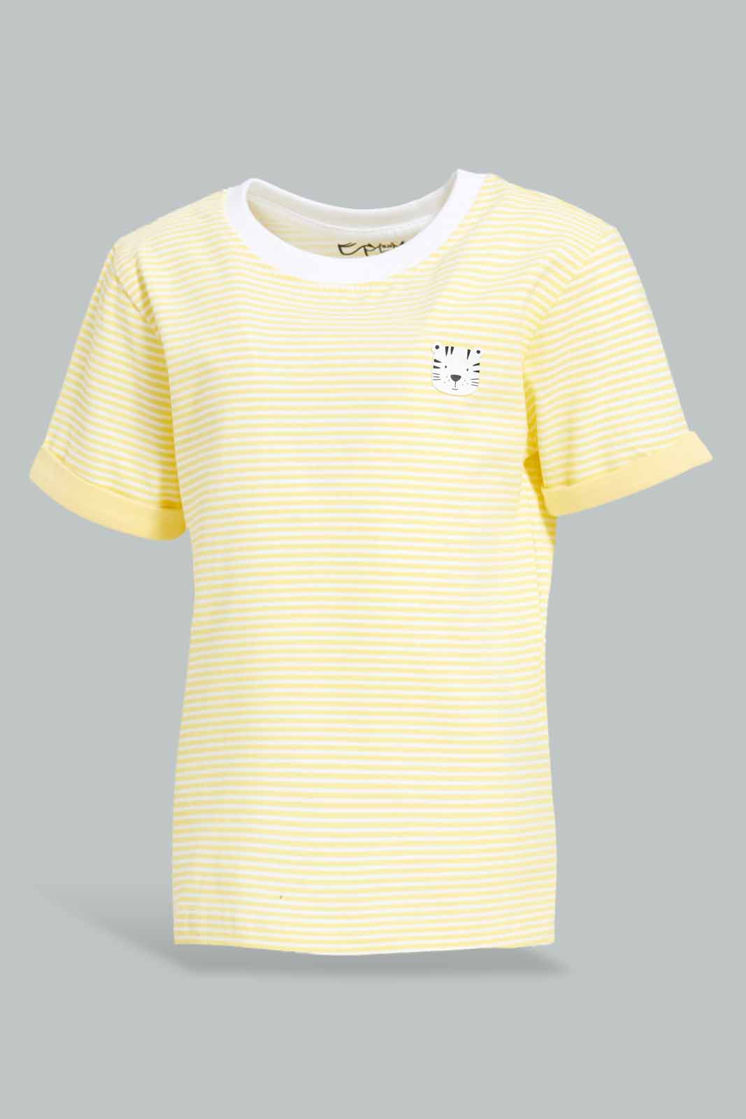 Redtag-Yellow-Striped-With-Contrast-Sleeve-Tshirt-Bundle,-Category:T-Shirts,-Colour:Yellow,-Deals:4-For-90,-Deals:New-In,-Filter:Infant-Boys-(3-to-24-Mths),-INB-T-Shirts,-New-In-INB-APL,-S22D,-Section:Boys-(0-to-14Yrs),-TBL-Infant-Boys-
