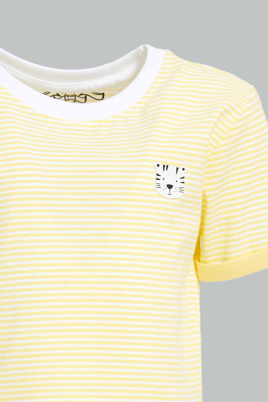 Redtag-Yellow-Striped-With-Contrast-Sleeve-Tshirt-Bundle,-Category:T-Shirts,-Colour:Yellow,-Deals:4-For-90,-Deals:New-In,-Filter:Infant-Boys-(3-to-24-Mths),-INB-T-Shirts,-New-In-INB-APL,-S22D,-Section:Boys-(0-to-14Yrs),-TBL-Infant-Boys-
