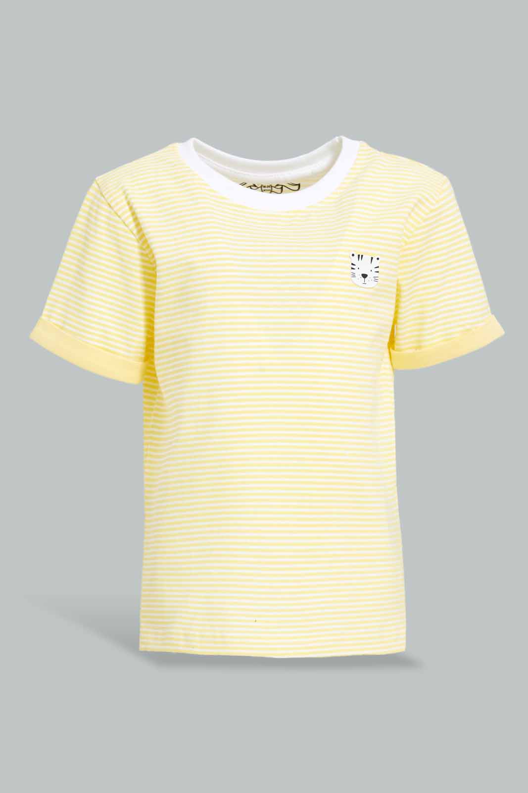 Redtag-Yellow-Striped-With-Contrast-Sleeve-Tshirt-Bundle,-Category:T-Shirts,-Colour:Yellow,-Deals:4-For-90,-Deals:New-In,-Filter:Infant-Boys-(3-to-24-Mths),-INB-T-Shirts,-New-In-INB-APL,-S22D,-Section:Boys-(0-to-14Yrs),-TBL-Infant-Boys-
