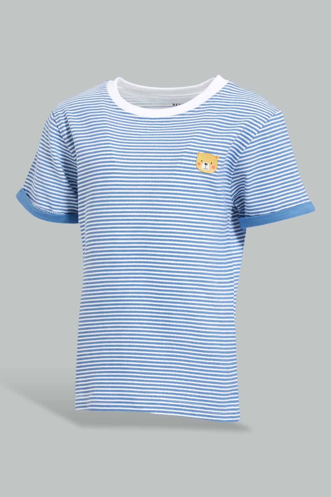 Redtag-Blue-Striped-Short-Contrast-Sleeve-Tshirt-Bundle,-Category:T-Shirts,-Colour:Blue,-Deals:4-For-90,-Deals:New-In,-Filter:Infant-Boys-(3-to-24-Mths),-INB-T-Shirts,-New-In-INB-APL,-S22D,-Section:Boys-(0-to-14Yrs),-TBL-Infant-Boys-