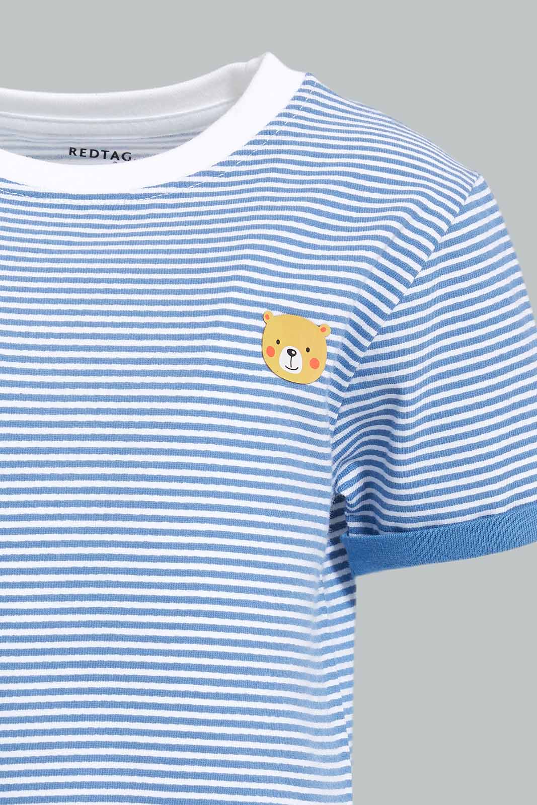 Redtag-Blue-Striped-Short-Contrast-Sleeve-Tshirt-Bundle,-Category:T-Shirts,-Colour:Blue,-Deals:4-For-90,-Deals:New-In,-Filter:Infant-Boys-(3-to-24-Mths),-INB-T-Shirts,-New-In-INB-APL,-S22D,-Section:Boys-(0-to-14Yrs),-TBL-Infant-Boys-