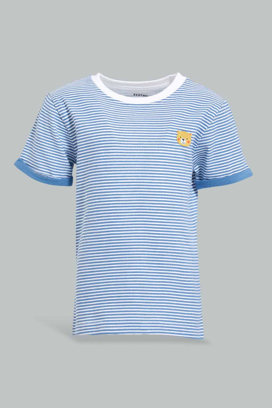 Redtag-Blue-Striped-Short-Contrast-Sleeve-Tshirt-Bundle,-Category:T-Shirts,-Colour:Blue,-Deals:4-For-90,-Deals:New-In,-Filter:Infant-Boys-(3-to-24-Mths),-INB-T-Shirts,-New-In-INB-APL,-S22D,-Section:Boys-(0-to-14Yrs),-TBL-Infant-Boys-
