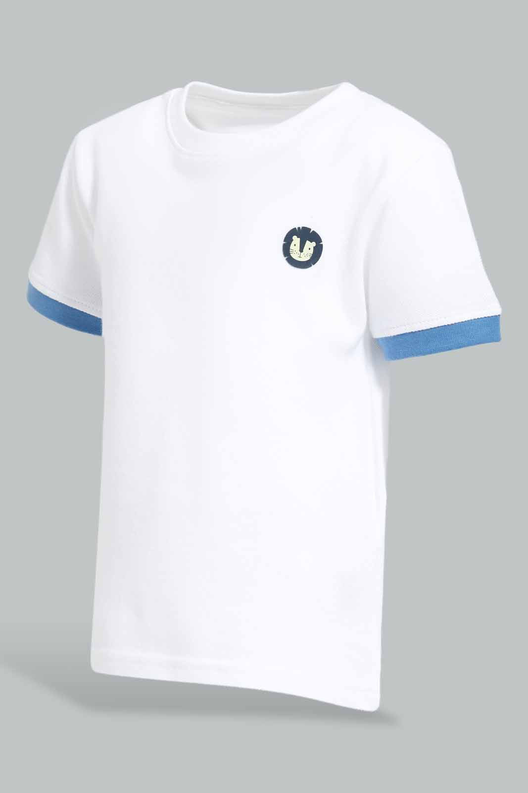 Redtag-White-Pique-Short-Sleeve-Tshirt-With-Navy-Contrast-Sleeve-Bundle,-Category:T-Shirts,-Colour:White,-Deals:4-For-90,-Deals:New-In,-Filter:Infant-Boys-(3-to-24-Mths),-INB-T-Shirts,-New-In-INB-APL,-S22D,-Section:Boys-(0-to-14Yrs),-TBL-Infant-Boys-
