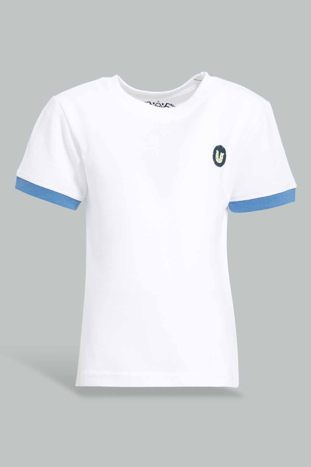 Redtag-White-Pique-Short-Sleeve-Tshirt-With-Navy-Contrast-Sleeve-Bundle,-Category:T-Shirts,-Colour:White,-Deals:4-For-90,-Deals:New-In,-Filter:Infant-Boys-(3-to-24-Mths),-INB-T-Shirts,-New-In-INB-APL,-S22D,-Section:Boys-(0-to-14Yrs),-TBL-Infant-Boys-