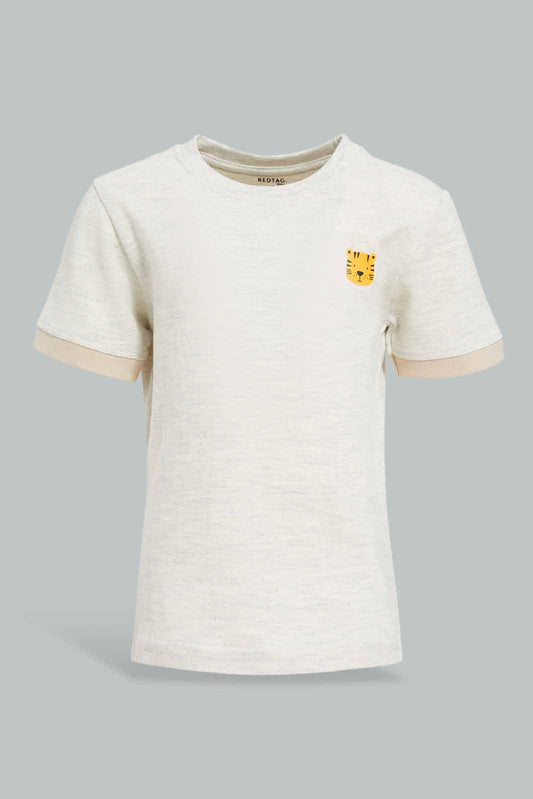 Redtag-Ecru-Melange-Short-Sleeve-Tshirt-With-Brown-Contrast-Sleeve-Tshirt-Bundle,-Category:T-Shirts,-Colour:Ecru,-Deals:4-For-90,-Deals:New-In,-Filter:Infant-Boys-(3-to-24-Mths),-INB-T-Shirts,-New-In-INB-APL,-S22D,-Section:Boys-(0-to-14Yrs),-TBL-Infant-Boys-