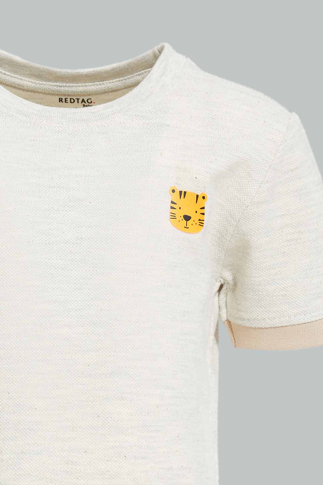 Redtag-Ecru-Melange-Short-Sleeve-Tshirt-With-Brown-Contrast-Sleeve-Tshirt-Bundle,-Category:T-Shirts,-Colour:Ecru,-Deals:4-For-90,-Deals:New-In,-Filter:Infant-Boys-(3-to-24-Mths),-INB-T-Shirts,-New-In-INB-APL,-S22D,-Section:Boys-(0-to-14Yrs),-TBL-Infant-Boys-