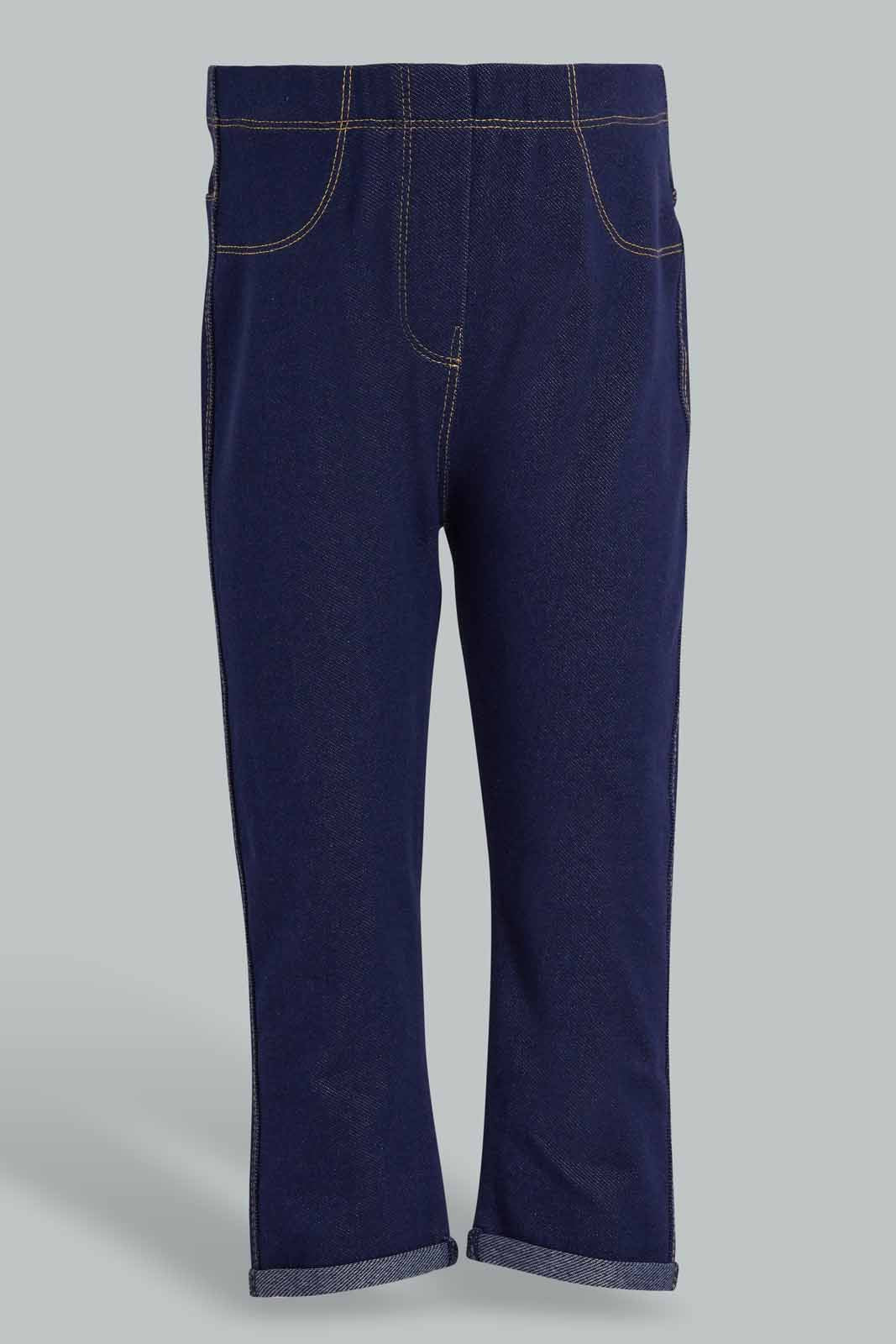 Redtag-Dark-Wash-Knit-Jegging-Jeggings-Infant-Girls-3 to 24 Months