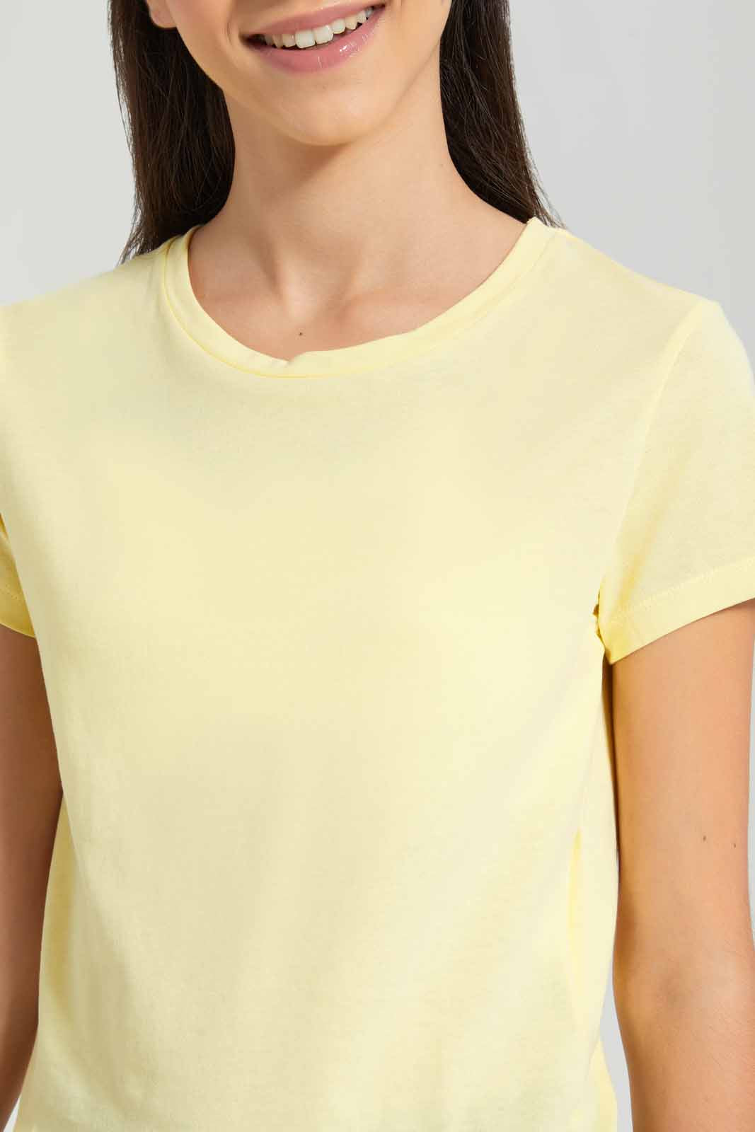 Redtag-Lt-Yellow/Lt-Blue-2Pcs-Pack-Crop-T-Shirt-Plain-T-Shirts-Senior-Girls-9 to 14 Years