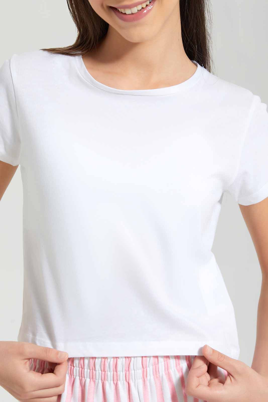 Redtag-Black/White-2Pcs-Pack-Crop-T-Shirt-Plain-T-Shirts-Senior-Girls-9 to 14 Years