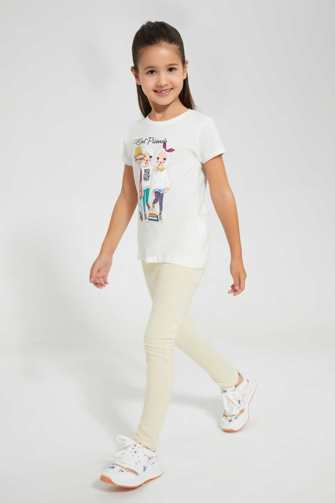 Redtag-Beige-Girls-Printed-Glitter-Jegging-Jeggings-Girls-2 to 8 Years