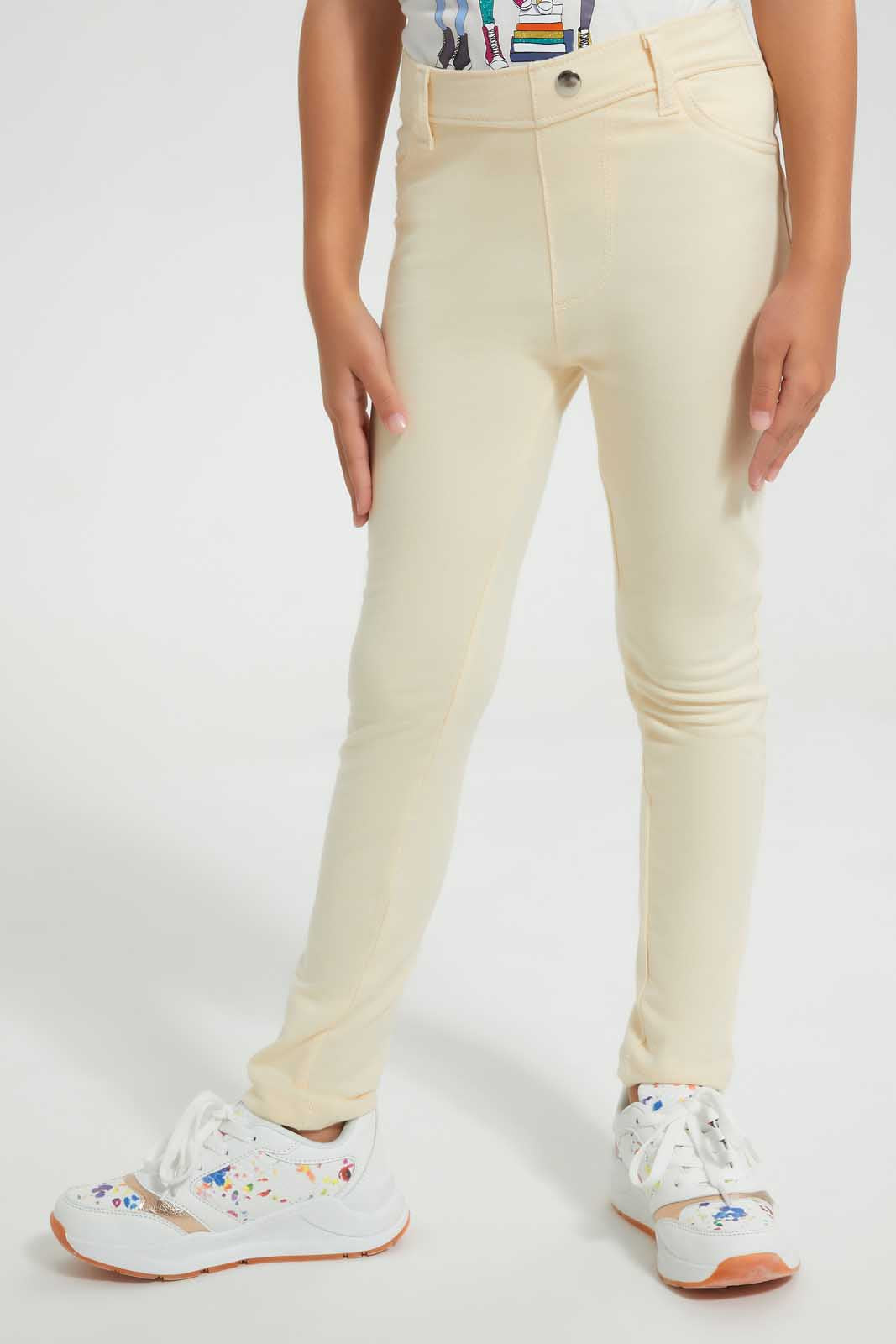 Redtag-Beige-Girls-Printed-Glitter-Jegging-Jeggings-Girls-2 to 8 Years
