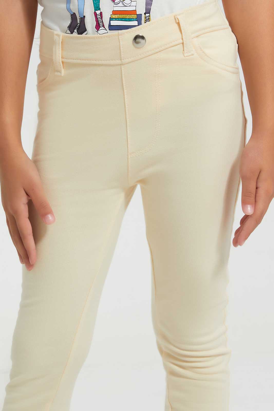 Redtag-Beige-Girls-Printed-Glitter-Jegging-Jeggings-Girls-2 to 8 Years
