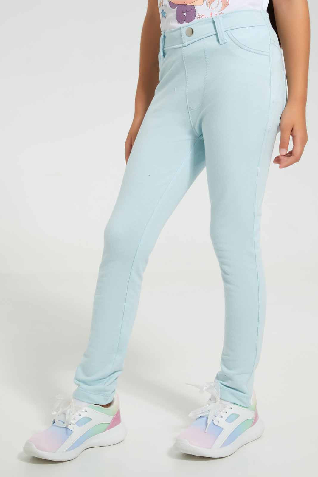 Redtag-Sky-Blue-Girls-Printed-Glitter-Jegging-Jeggings-Girls-2 to 8 Years