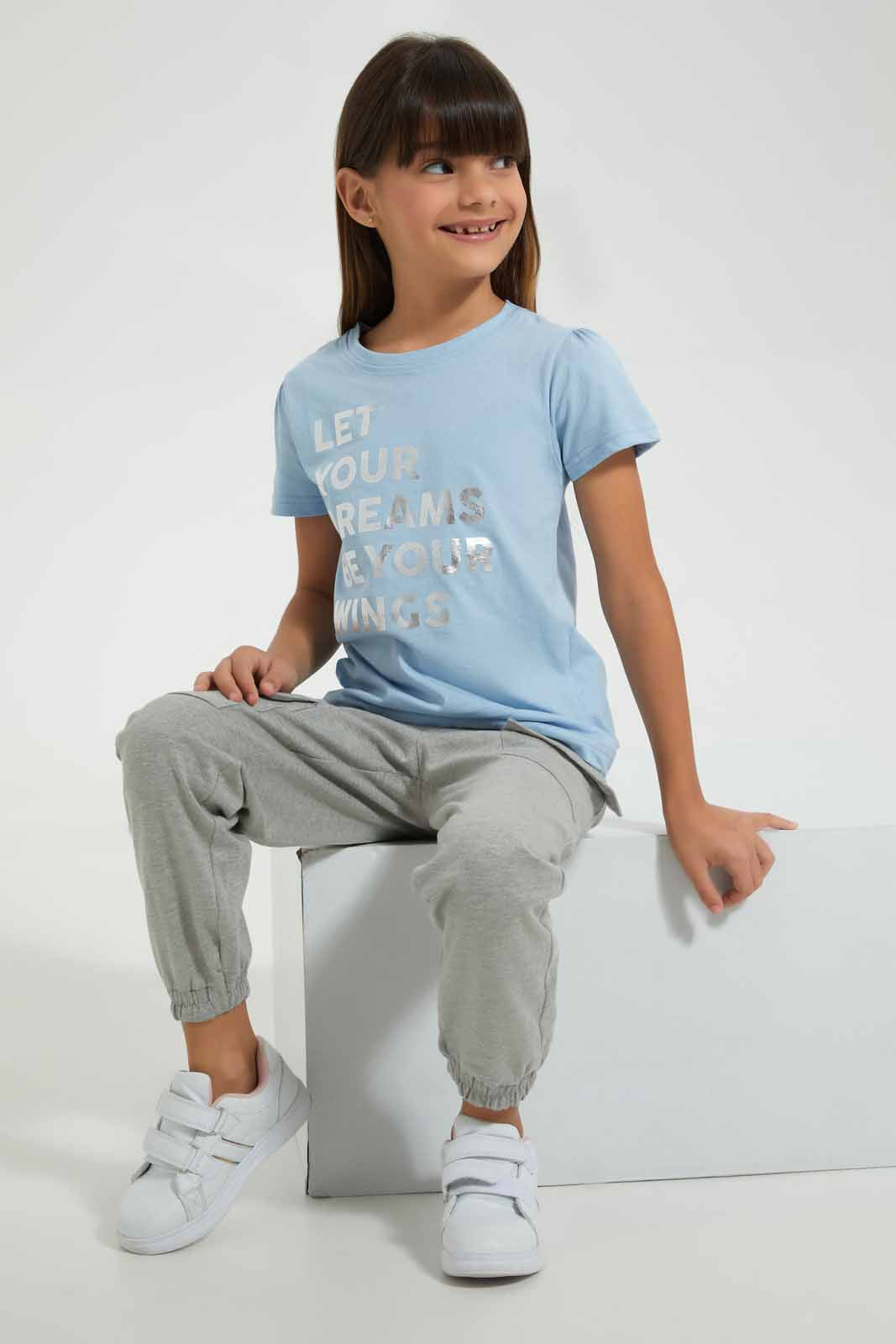 Redtag-Grey-Melange-Girls-Cargo-Trouser-Cargo-Pants-Girls-2 to 8 Years