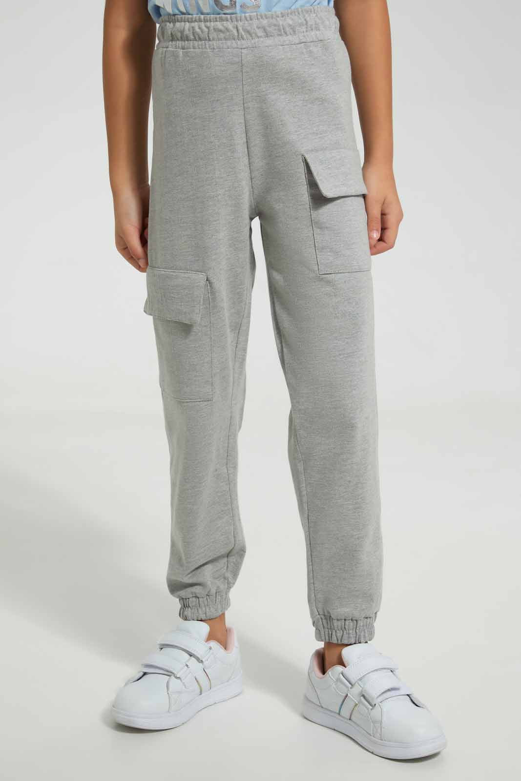 Redtag-Grey-Melange-Girls-Cargo-Trouser-Cargo-Pants-Girls-2 to 8 Years