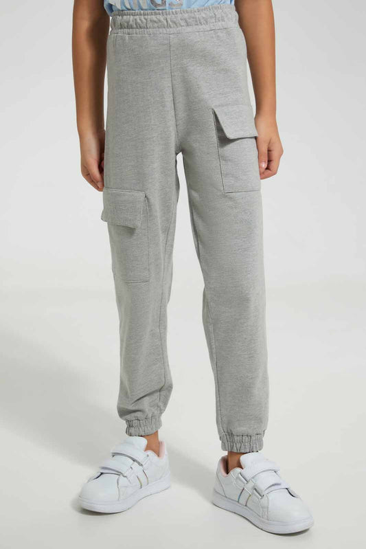 Redtag-Grey-Melange-Girls-Cargo-Trouser-Cargo-Pants-Girls-2 to 8 Years