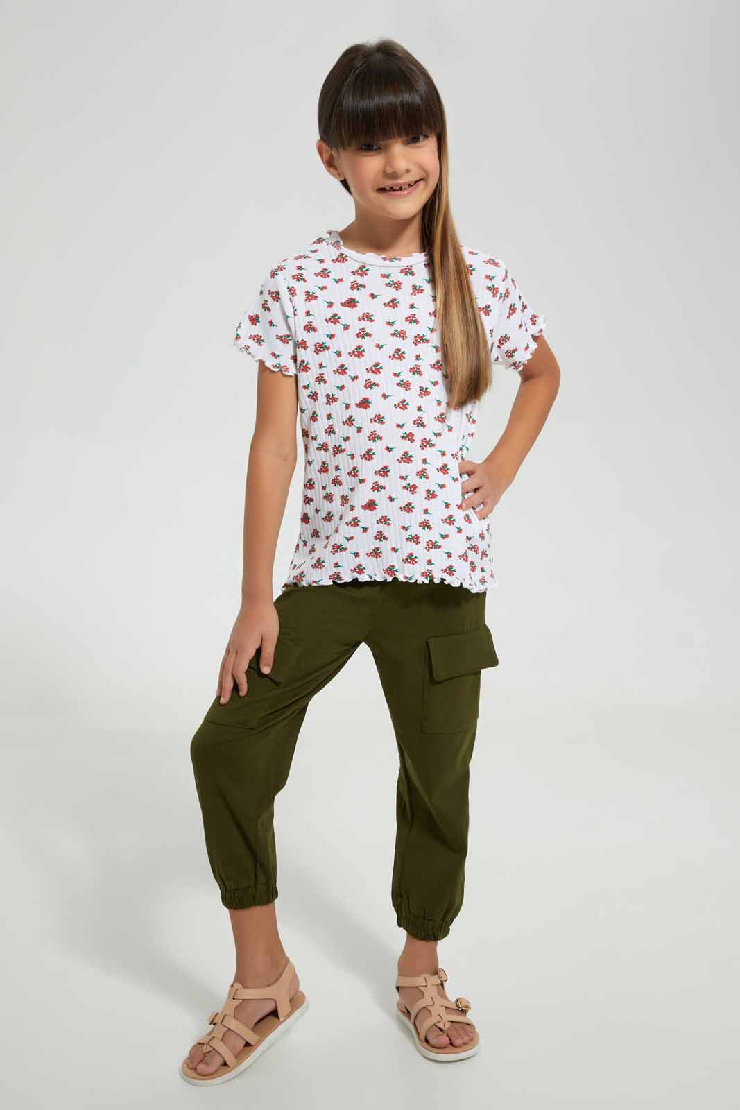 Redtag-Olive-Girls-Cargo-Trouser-Cargo-Pants-Girls-2 to 8 Years