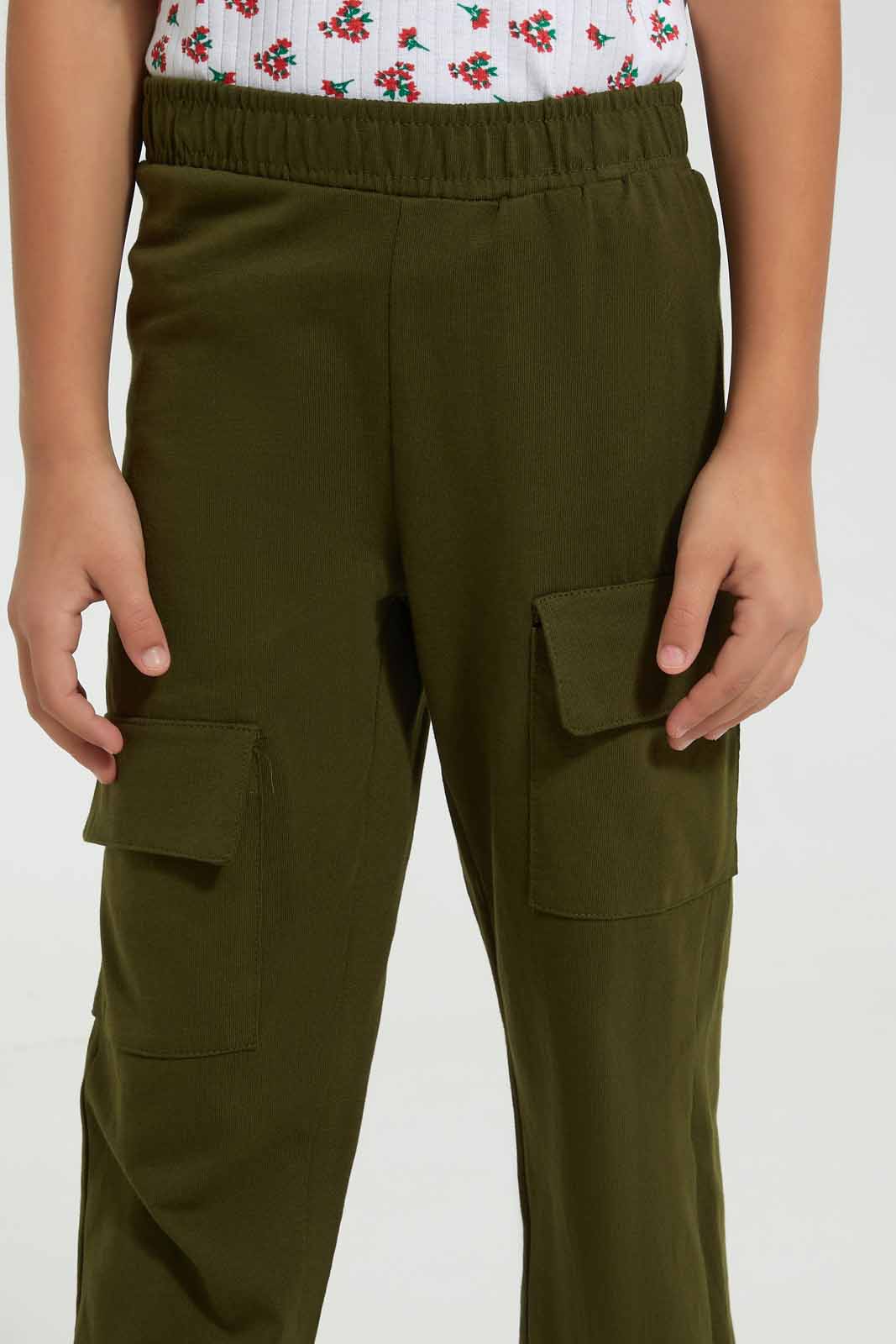 Redtag-Olive-Girls-Cargo-Trouser-Cargo-Pants-Girls-2 to 8 Years