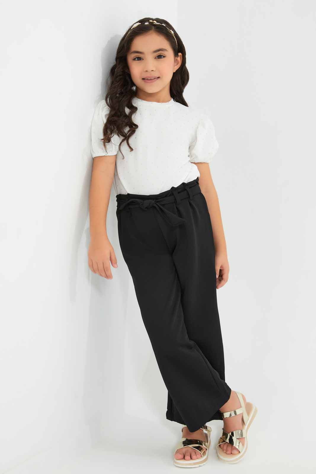 Redtag-Black-Girls-Wideleg-Trouser-Category:Trousers,-Colour:Black,-Deals:New-In,-Filter:Girls-(2-to-8-Yrs),-GIR-Trousers,-New-In-GIR-APL,-Non-Sale,-S22C,-Section:Kidswear,-TBL-Girls-2 to 8 Years