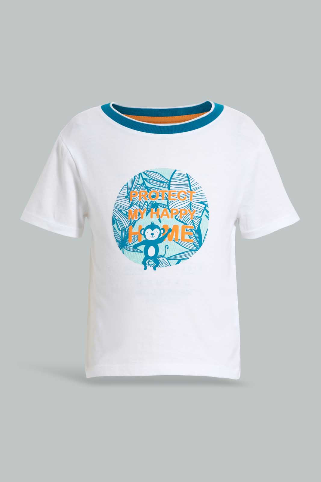 Redtag-White-Monkey-Jungle-Theme-Short-Sleeve-Tshirt-All-Over-Prints-Infant-Boys-3 to 24 Months