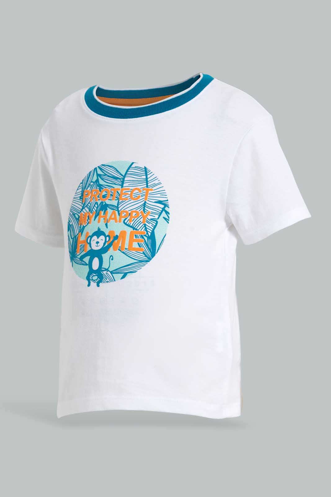 Redtag-White-Monkey-Jungle-Theme-Short-Sleeve-Tshirt-All-Over-Prints-Infant-Boys-3 to 24 Months