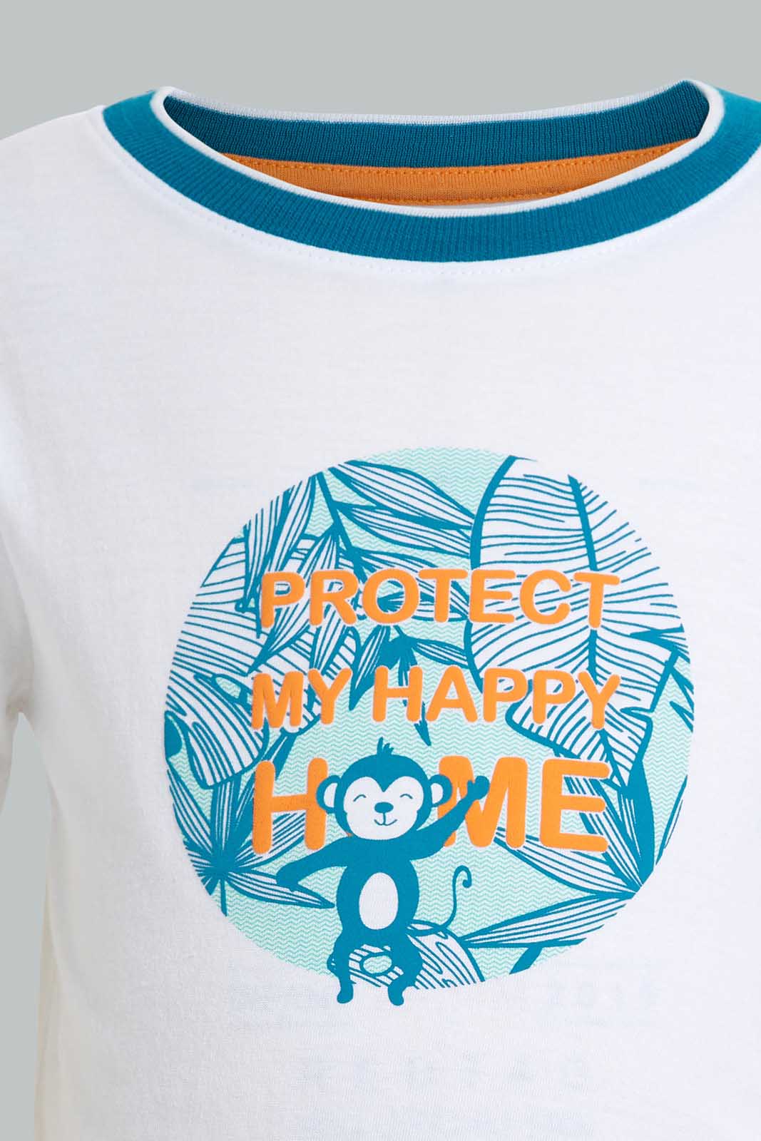 Redtag-White-Monkey-Jungle-Theme-Short-Sleeve-Tshirt-All-Over-Prints-Infant-Boys-3 to 24 Months