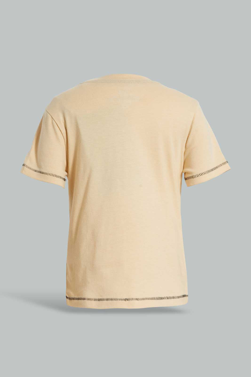 Redtag-Beige-Puff-Print-Short-Sleeve-Tshirt-All-Over-Prints-Infant-Boys-3 to 24 Months