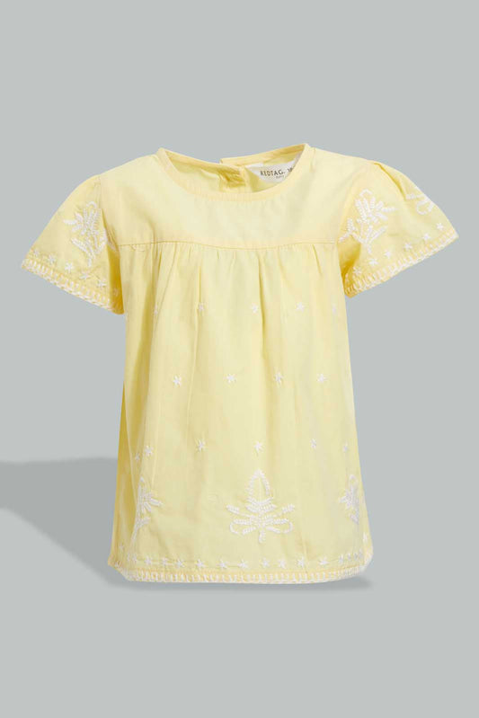Redtag-Yellow-Embroidered-Blouse-Blouses-Infant-Girls-3 to 24 Months