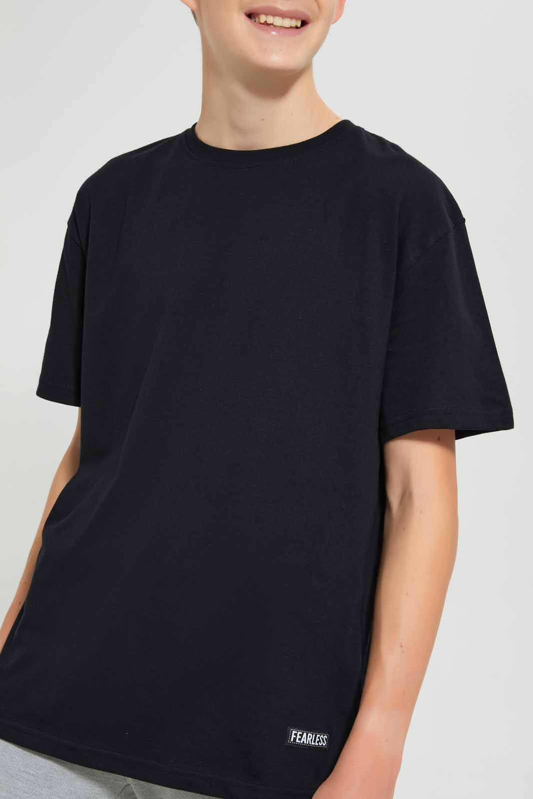Redtag-Black-Plain-Keyshape-T-Shirt-Plain-T-Shirts-Senior-Boys-9 to 14 Years