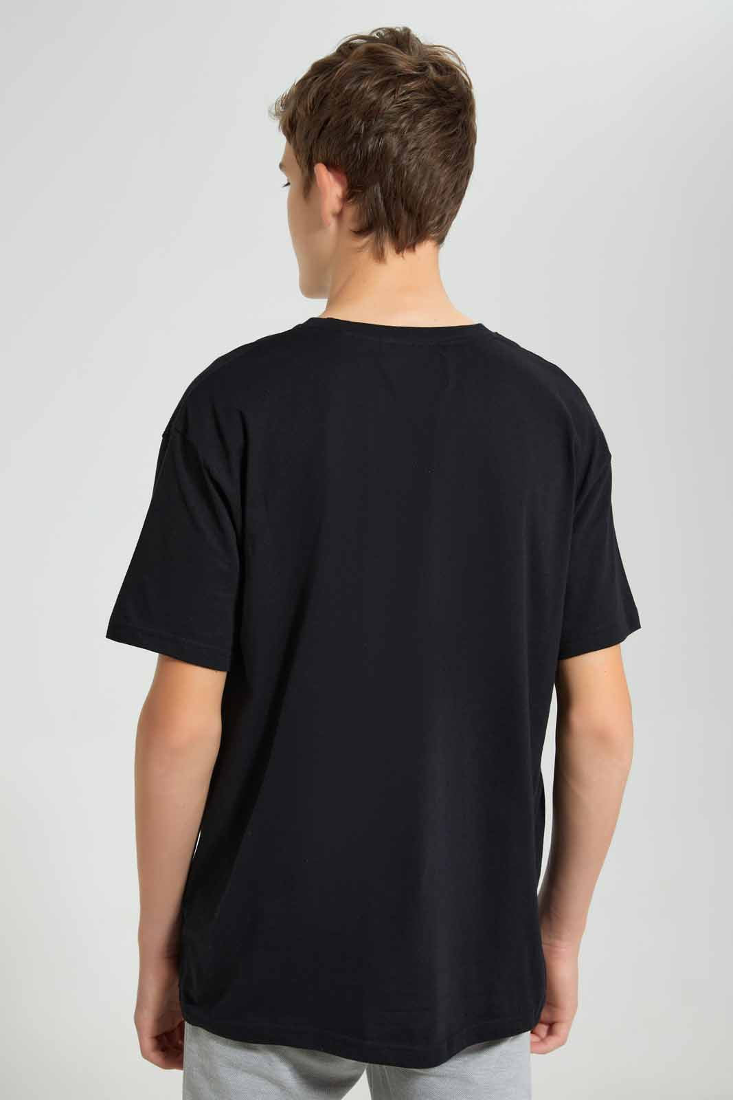 Redtag-Black-Plain-Keyshape-T-Shirt-Plain-T-Shirts-Senior-Boys-9 to 14 Years