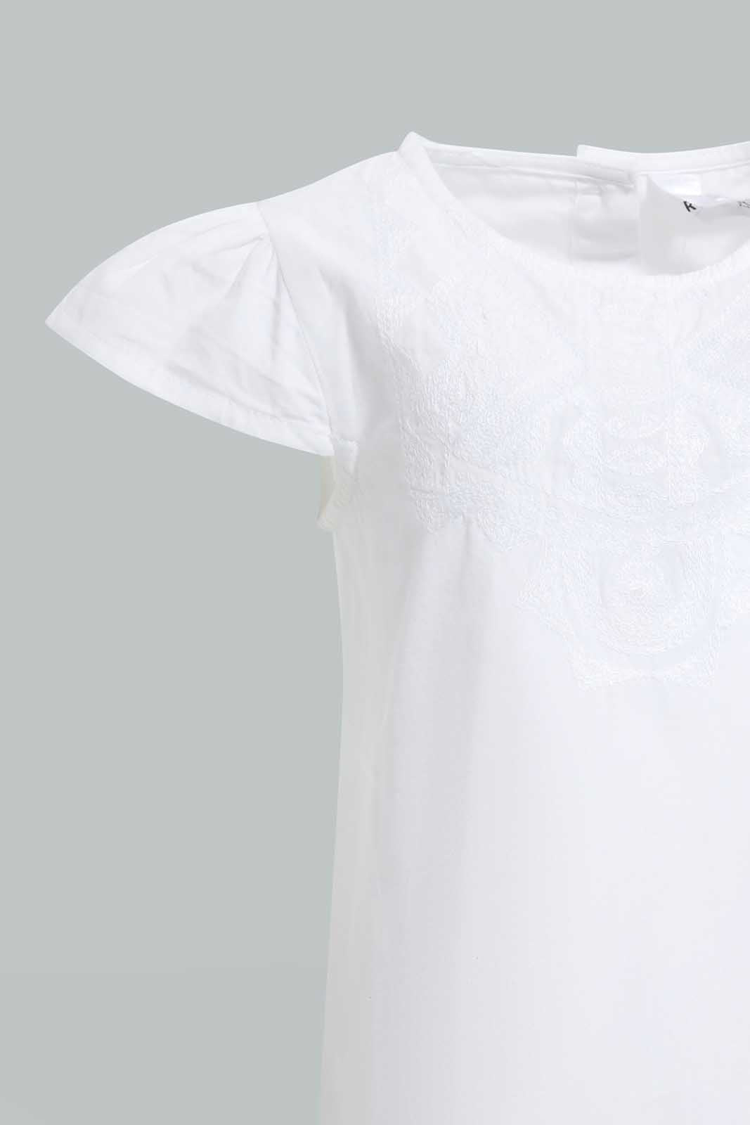 Redtag-White-Embroidred-Yoke-Cap-Sleeves-Blouse-Blouses-Infant-Girls-3 to 24 Months