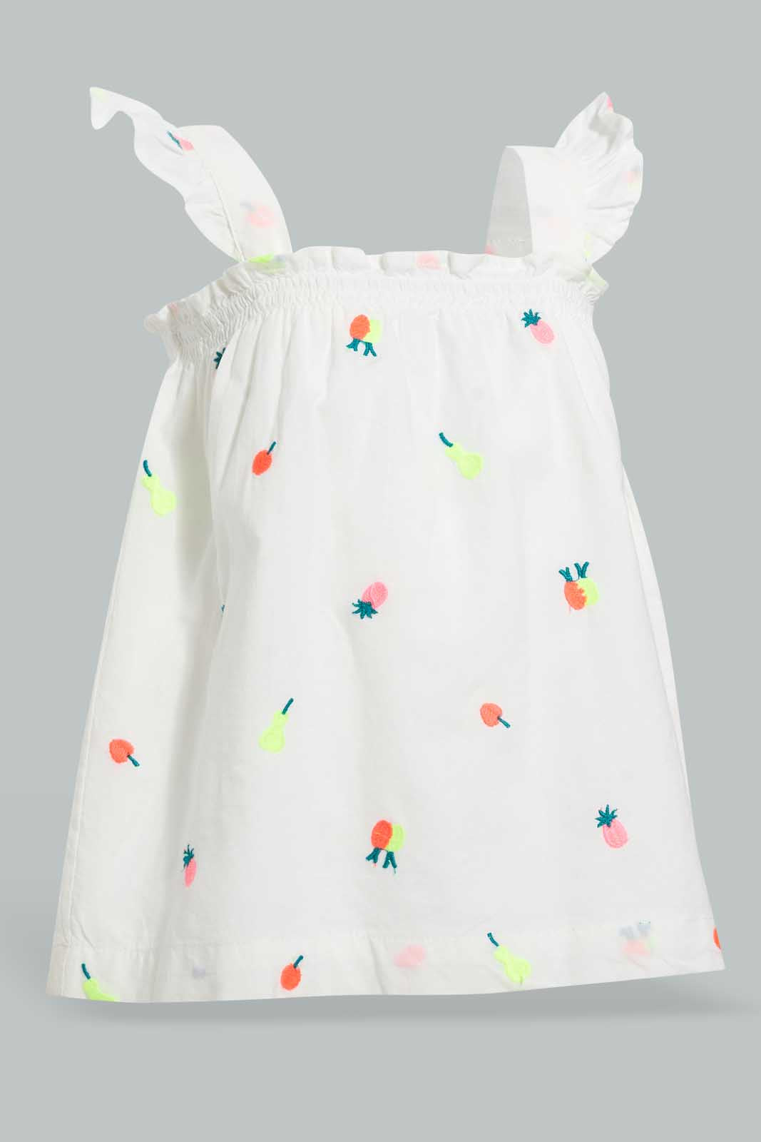 Redtag-White-Neon-Embroidery-Strappy-Sleeveless-Blouse-Blouses-Infant-Girls-3 to 24 Months
