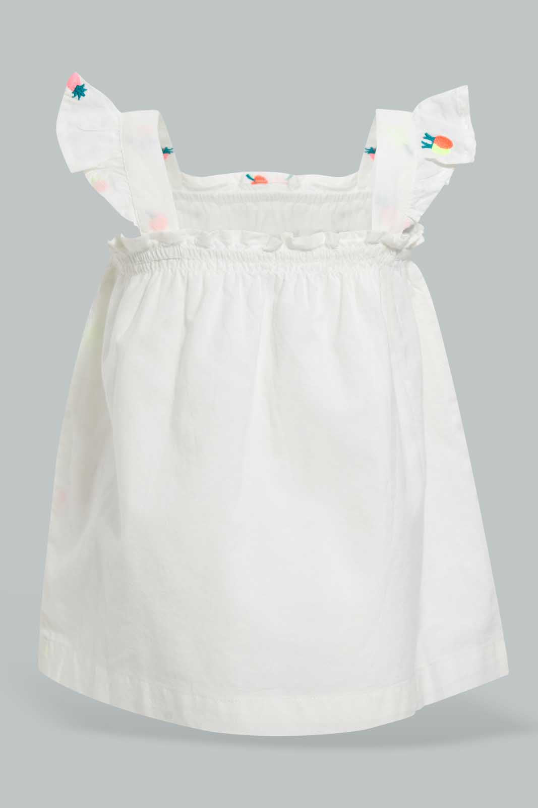 Redtag-White-Neon-Embroidery-Strappy-Sleeveless-Blouse-Blouses-Infant-Girls-3 to 24 Months
