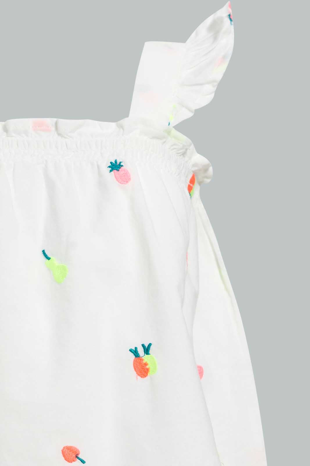 Redtag-White-Neon-Embroidery-Strappy-Sleeveless-Blouse-Blouses-Infant-Girls-3 to 24 Months