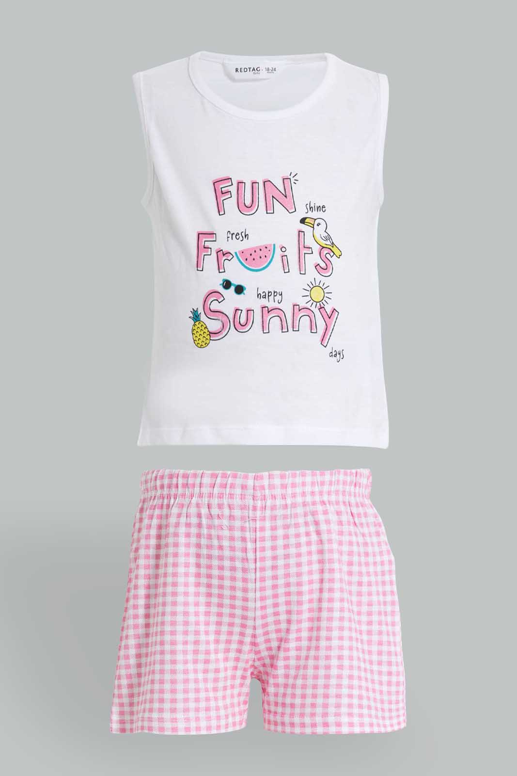 White And Pink Checkered Set For Baby Girls (2 Piece)