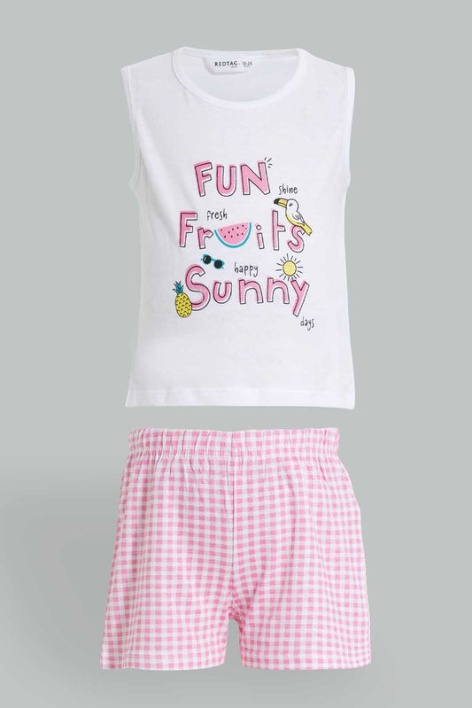White And Pink Checkered Set For Baby Girls (2 Piece)