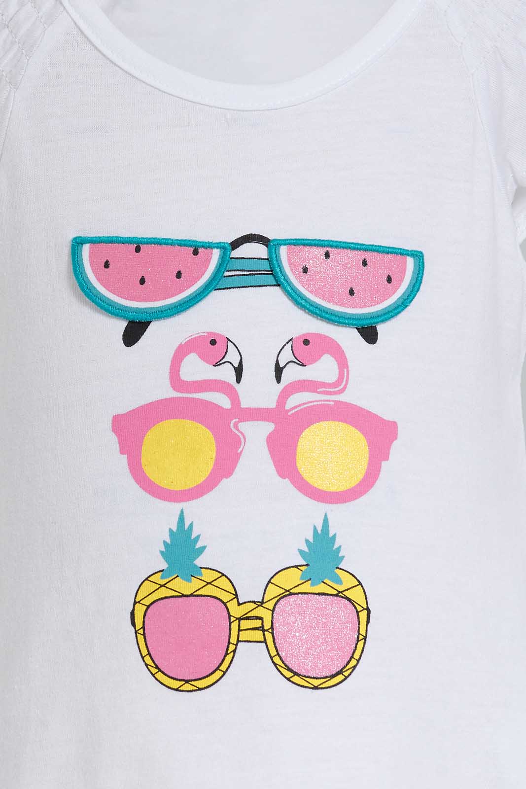 Redtag-White-Tropical-Peek-A-Boo-Artwork-T-Shirt-Embellished-Infant-Girls-3 to 24 Months