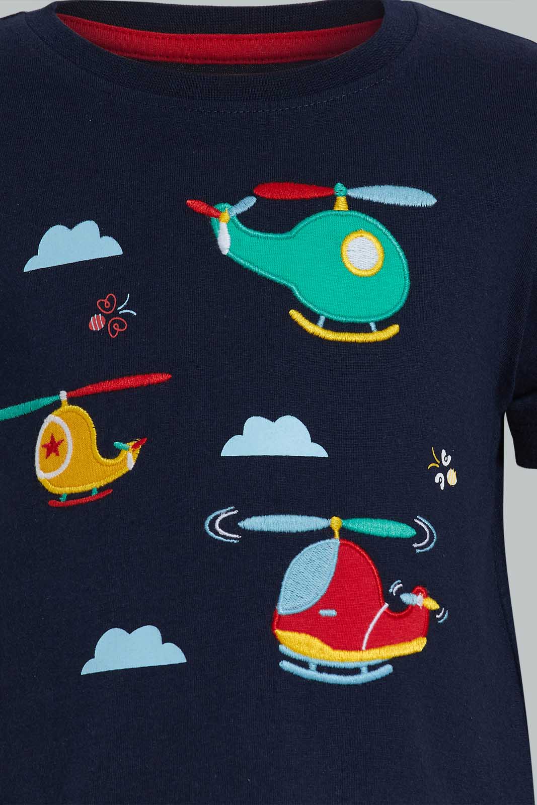 Redtag-Navy-Tshirt-With-Helicopter-Patch-Embellished-Infant-Boys-3 to 24 Months